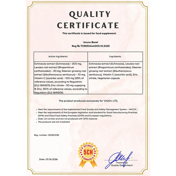 Certifikát kvality immuno boost