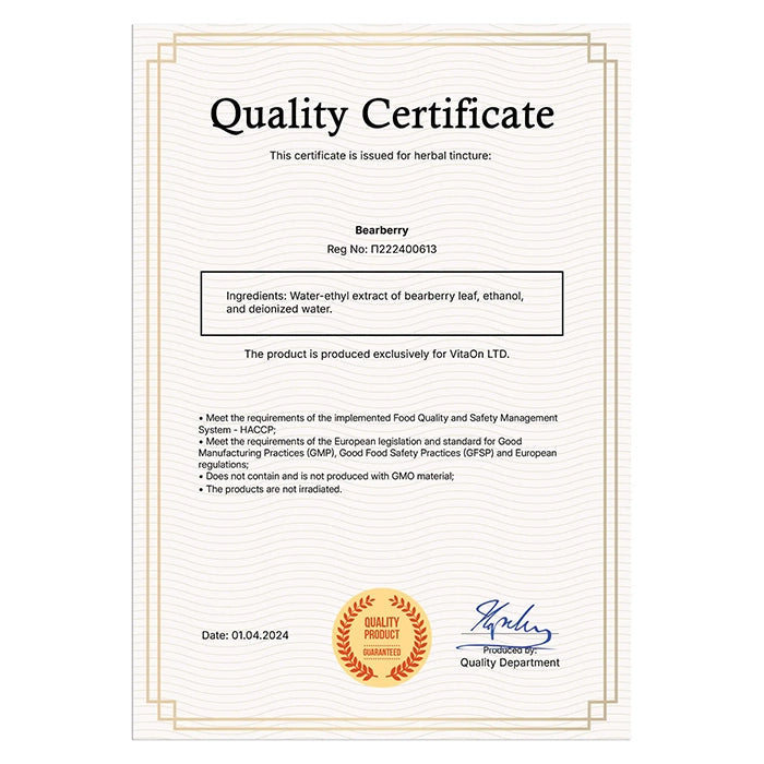 Medvědice lékařská Certifikát kvality