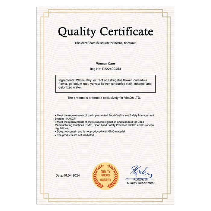 Woman care Certifikát kvality