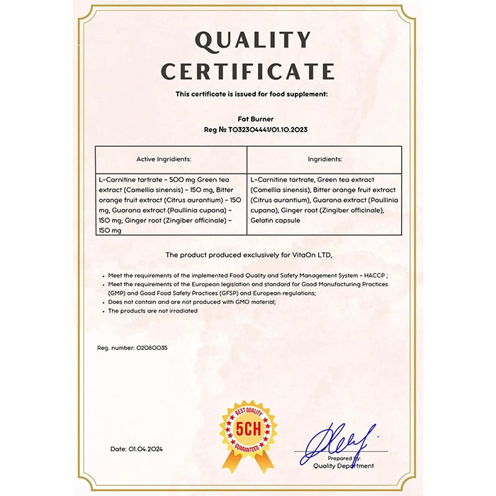 Certifikát kvality fat burner