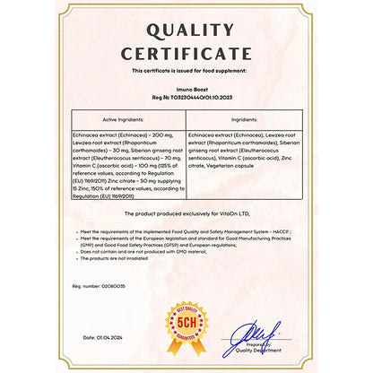 Certifikát kvality immuno boost