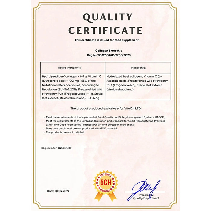 Certifikát kvality Kolagenové smoothie