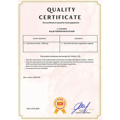 Certifikát kvality l karnitin