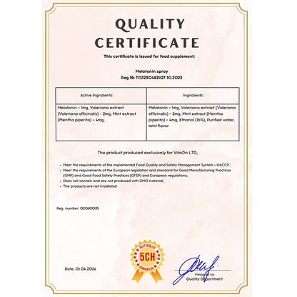 Certifikát kvality Melatoninovy sprej