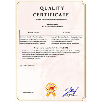 Certifikát kvality Probioticke Blend