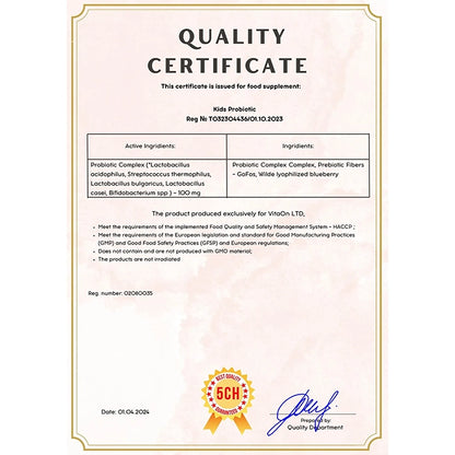 Certifikát kvality probiotikum pro deti 