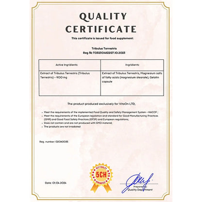 Certifikát kvality tribulus terrestris
