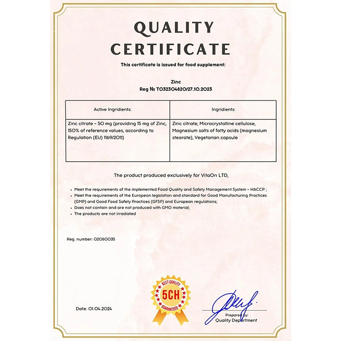 Certifikát kvality zinek