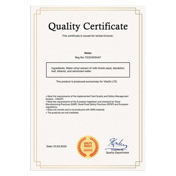 Detox Certifikát kvality