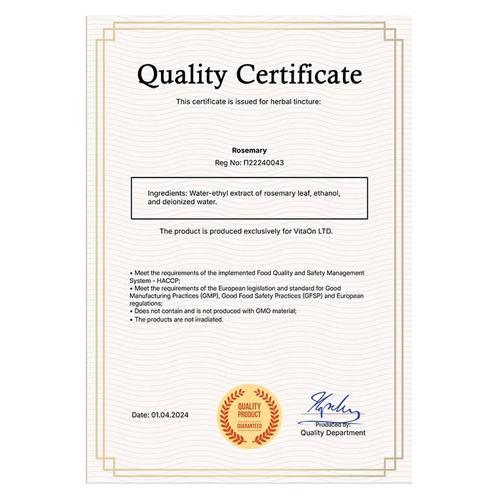 Rozmarýn Certifikát kvality
