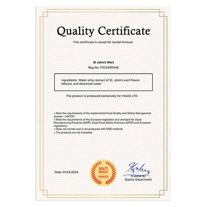 Třezalka tečkovaná Certifikát kvality