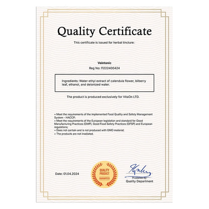 Venotonický (Veintonic) Certifikát kvality