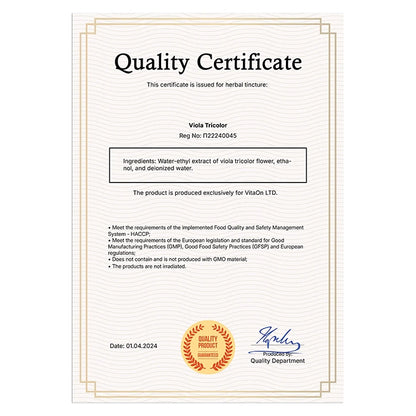 Violka trojbarevná Certifikát kvality